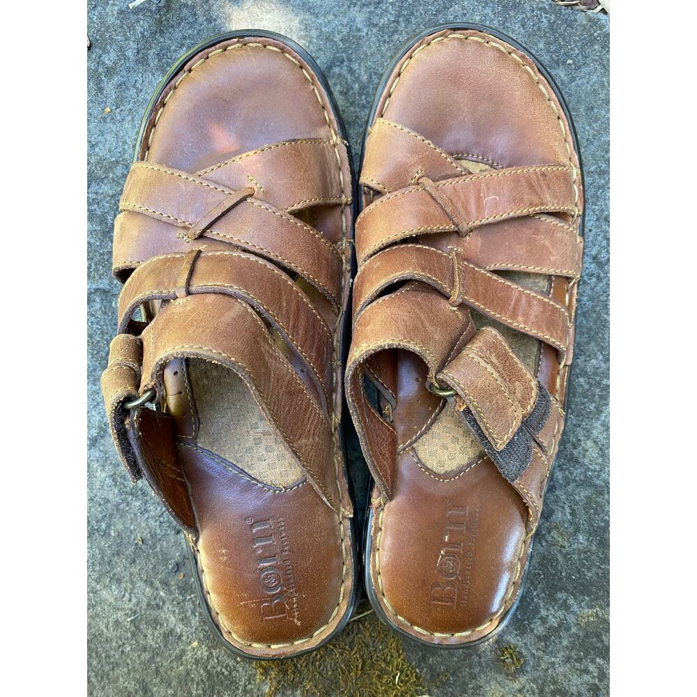 Born Women's Size 8 Brown Strappy Leather‎ Slip-On Comfort Sandals *